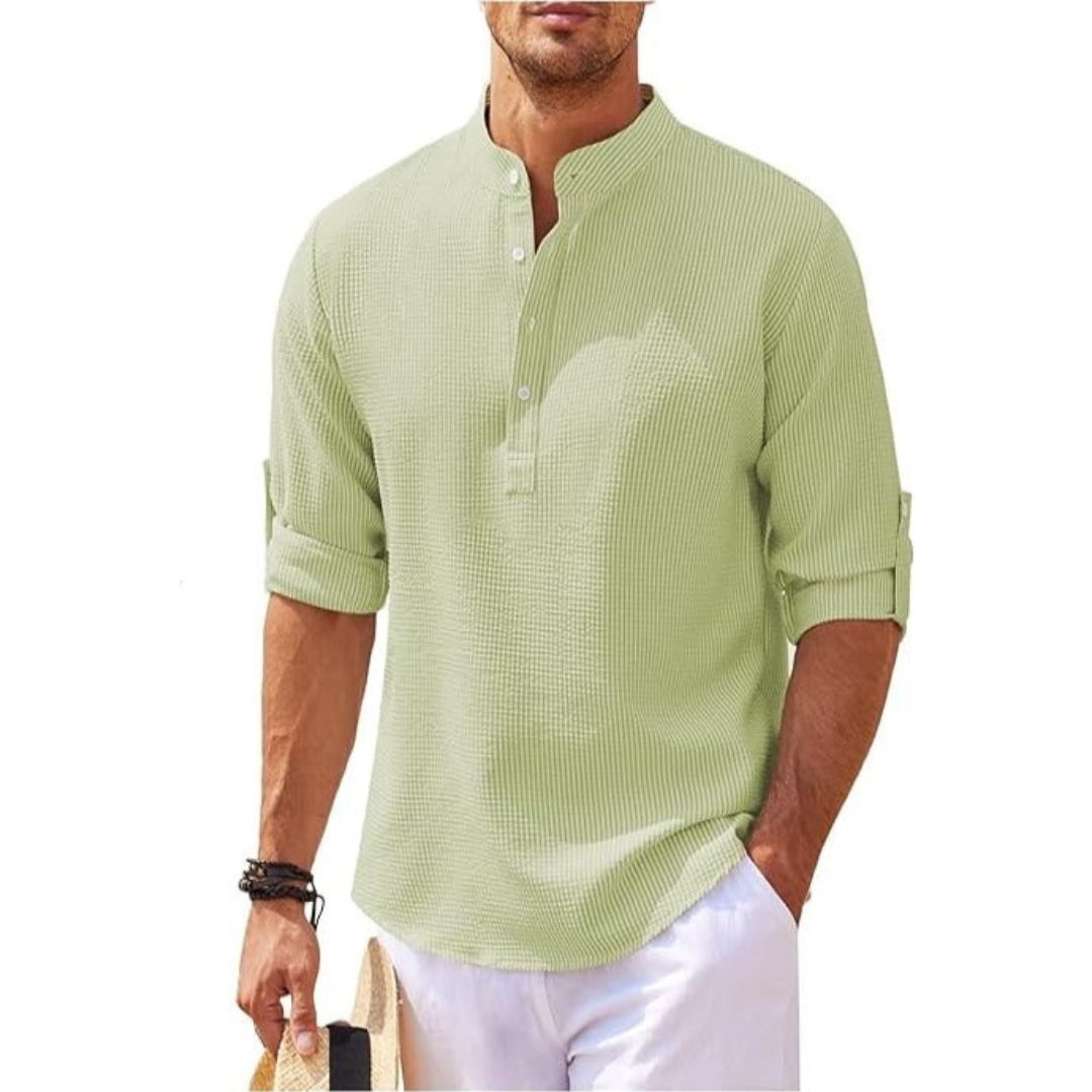 Men's Casual Linen Stand Collar Shirt | Clara Vienne