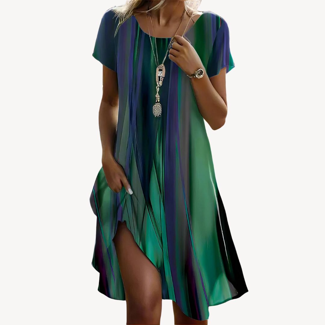 Elegant Print Short Sleeve Dress Women | Clara Vienne