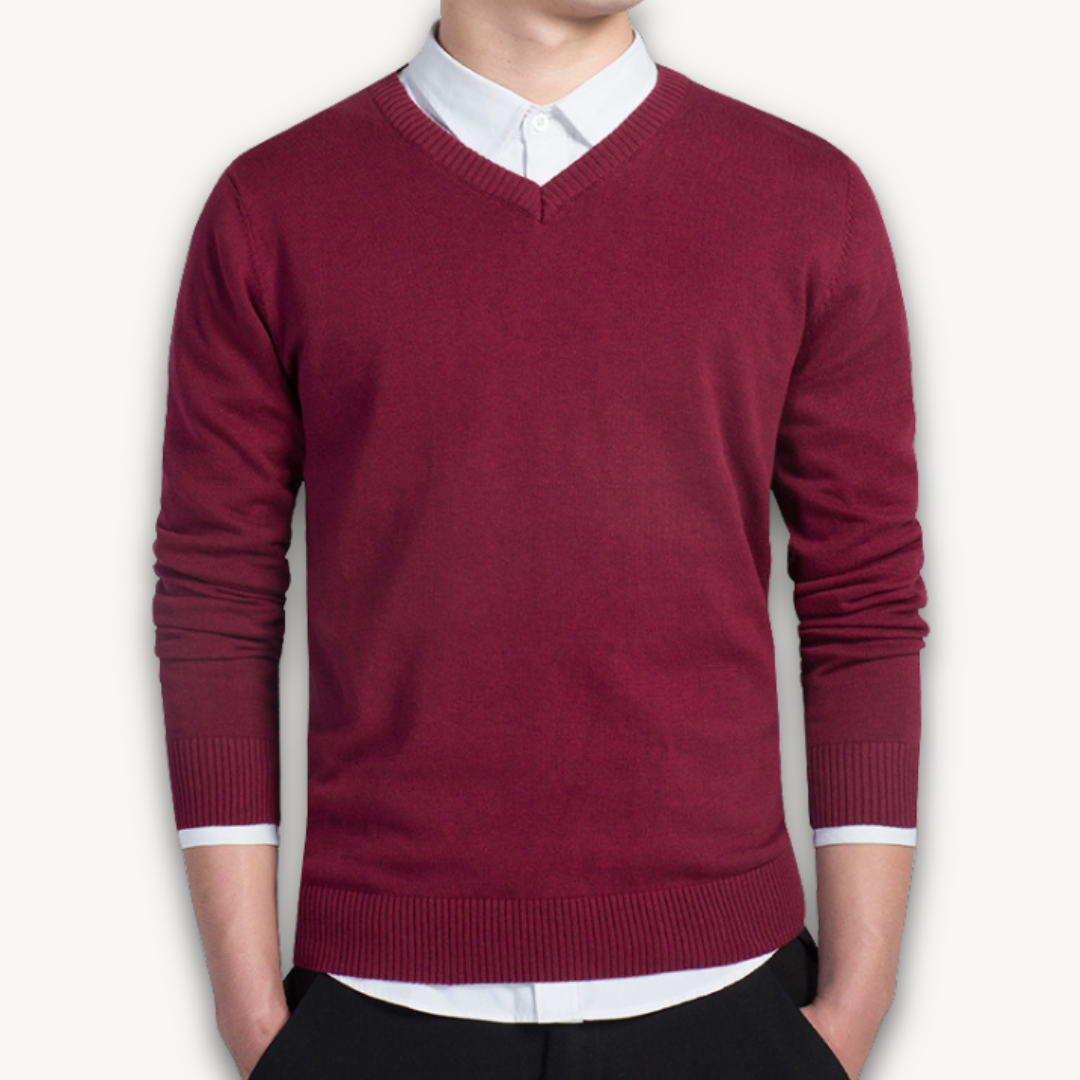 Clara Vienne | Men's V-Neck Sweater - Soft Cotton Blend - Slim Fit - Casual & Formal Wear