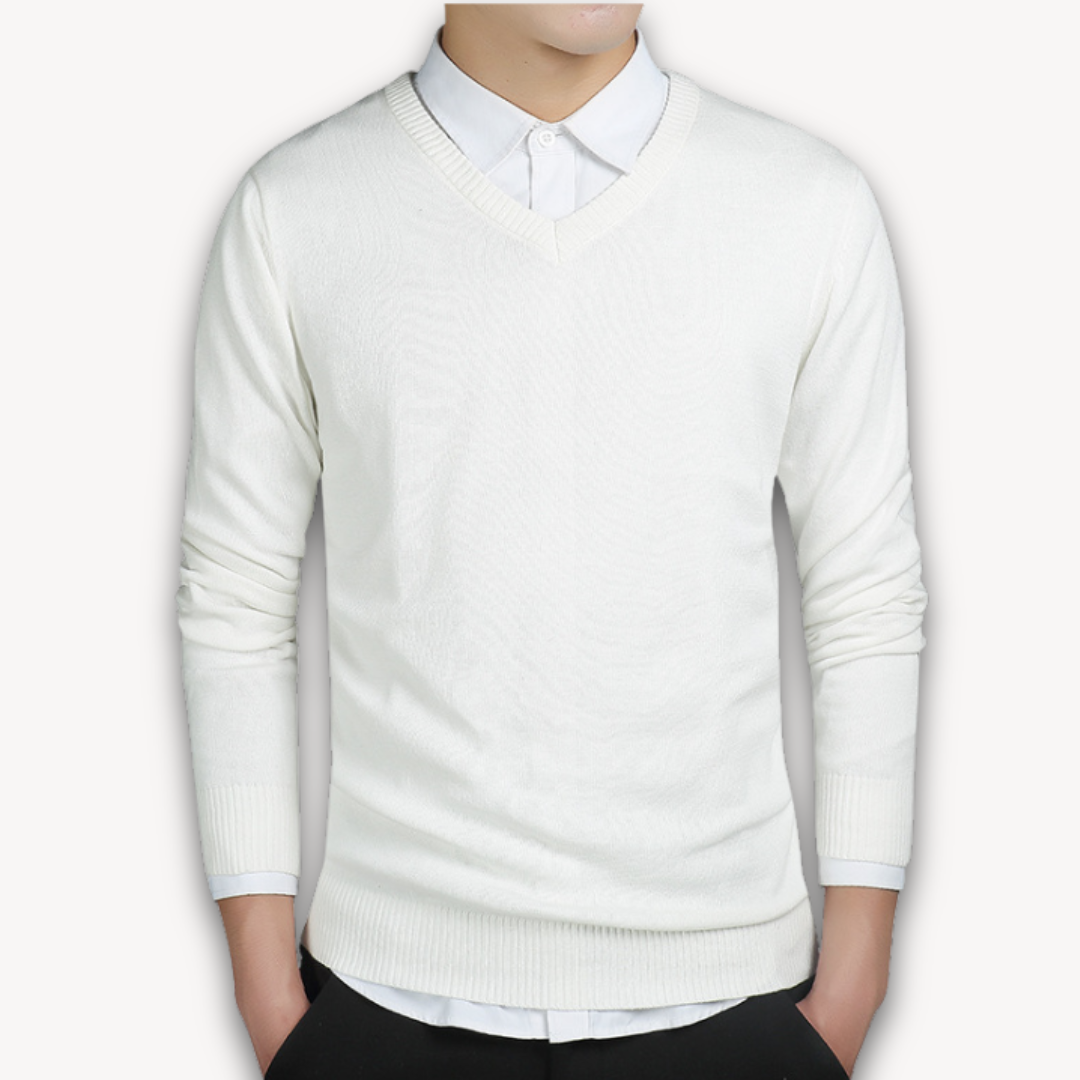 Clara Vienne | Men's V-Neck Sweater - Soft Cotton Blend - Slim Fit - Casual & Formal Wear