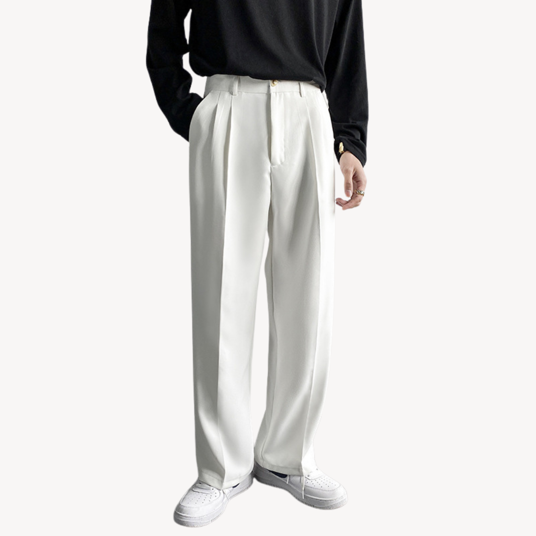 Clara Vienne | Men's Beige Wide-Leg Pleated Trousers