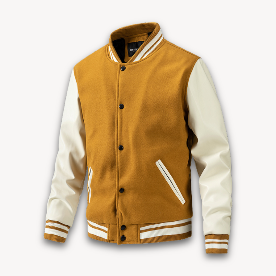 Clara Vienne | Men's Varsity Jacket - Wool Blend Body with Faux Leather Sleeves - Classic Letterman Style