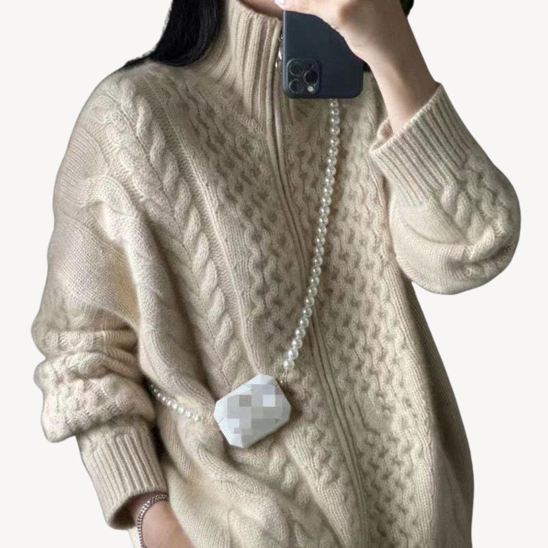 Cable Knit Zip-Up Sweater for Women | Clara Vienne