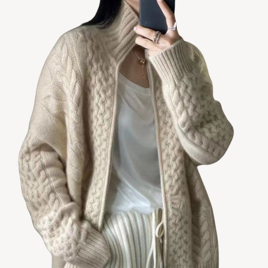 Cable Knit Zip-Up Sweater for Women | Clara Vienne