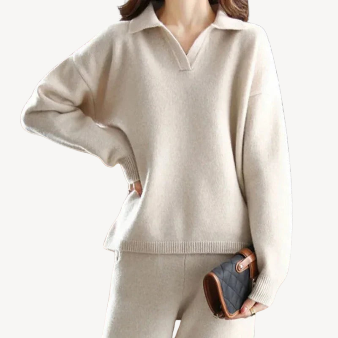 Casual Polo Knit Sweater Set for Women | Clara Vienne