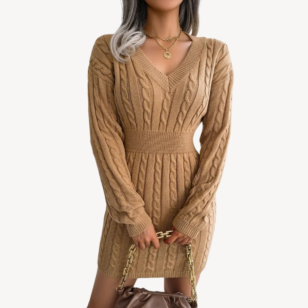 Cable Knit V-Neck Dress | Clara Vienne