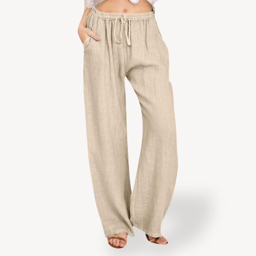Clara Vienne | Women's Linen Wide-Leg Pants - Drawstring, Casual