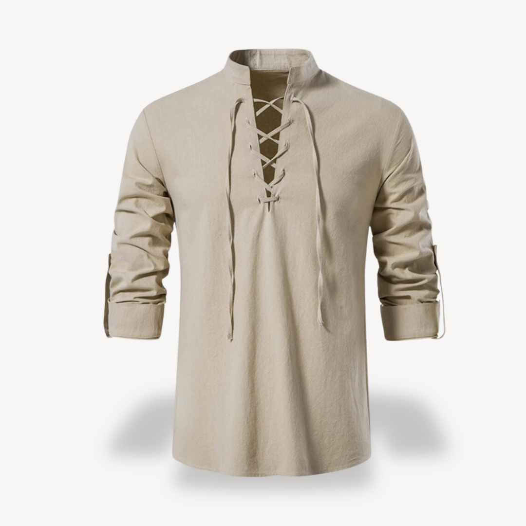 Clara Vienne | Men's Cotton Linen Lace-Up Shirt