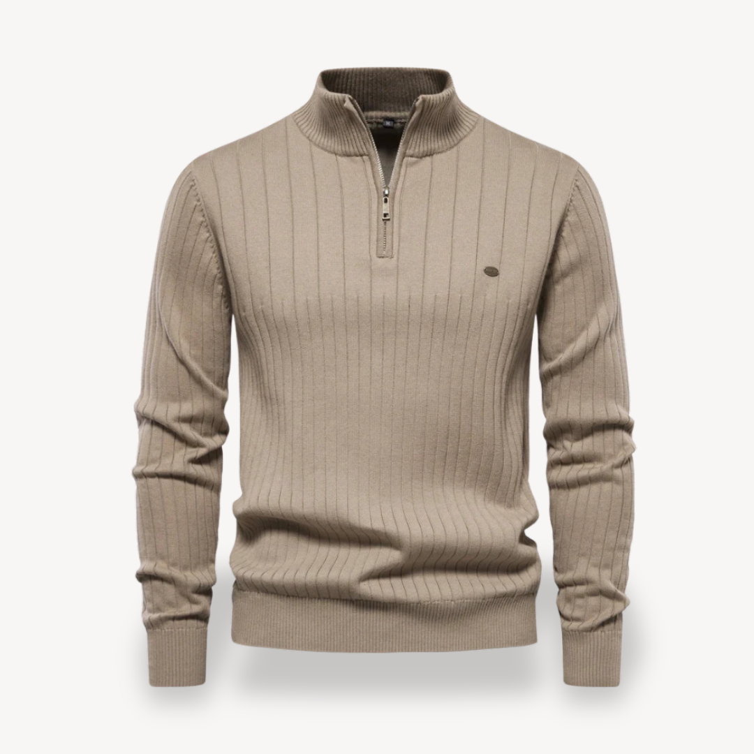 Clara Vienne | Men's Ribbed Knit Cotton Zip Sweater