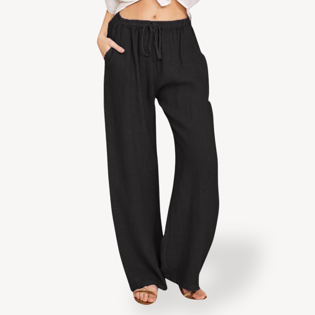Clara Vienne | Women's Linen Wide-Leg Pants - Drawstring, Casual
