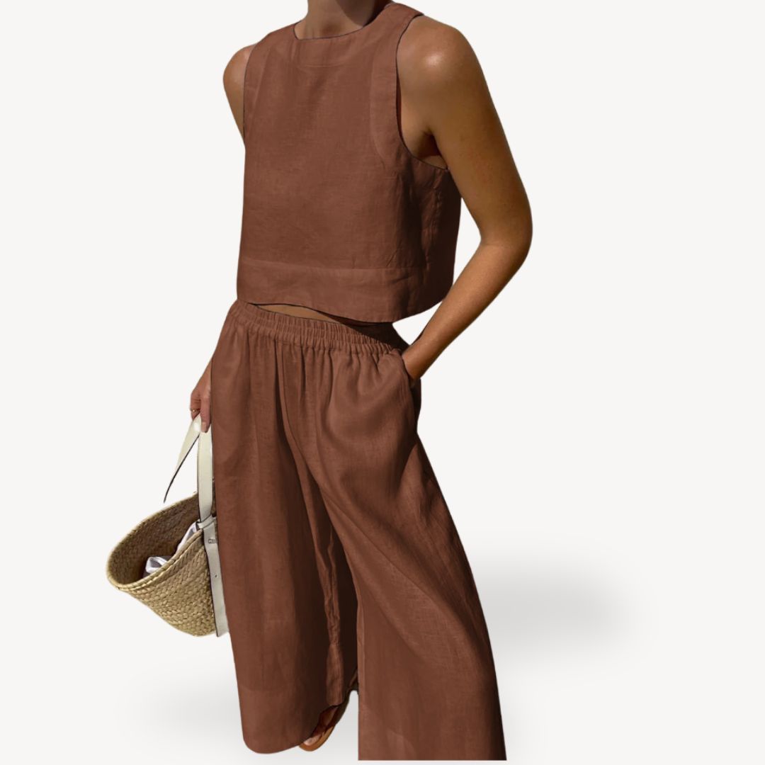 Linen Sleeveless Tank Wide Leg Set Women | Clara Vienne