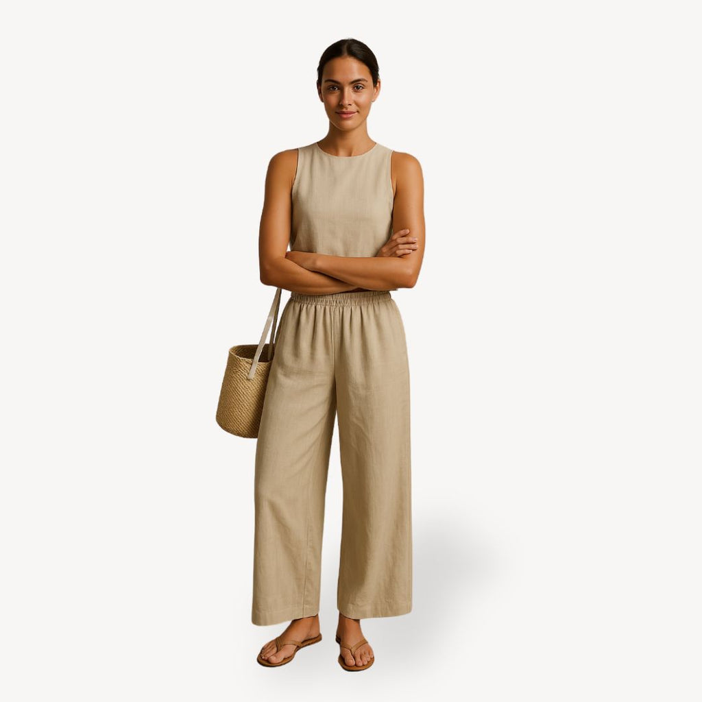 Linen Sleeveless Tank Wide Leg Set Women | Clara Vienne