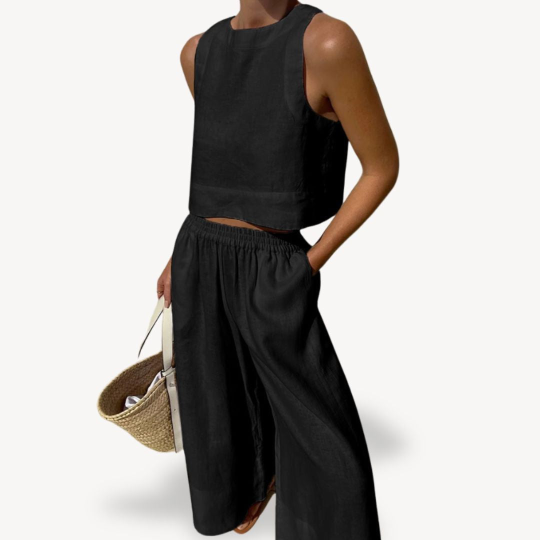 Linen Sleeveless Tank Wide Leg Set Women | Clara Vienne