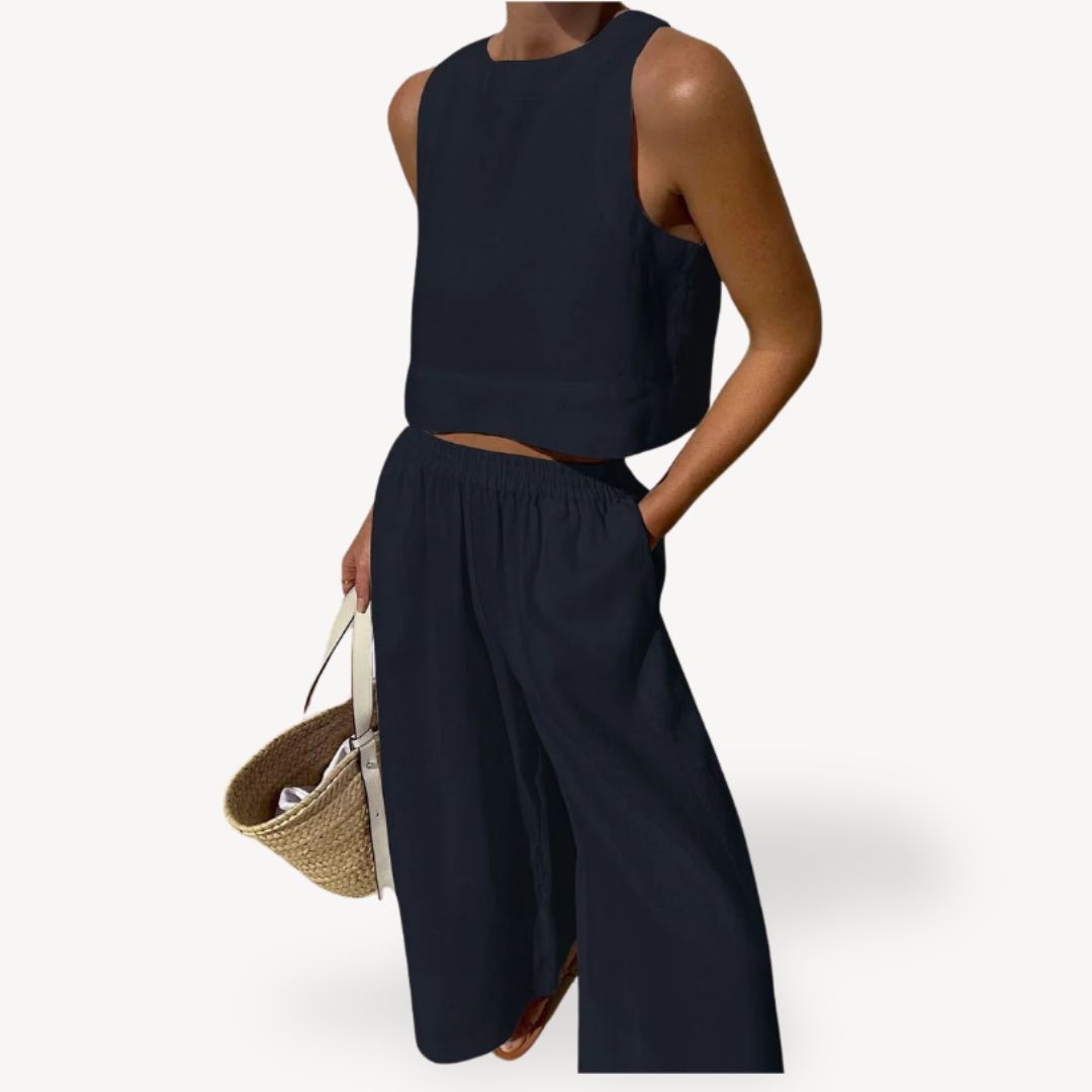 Linen Sleeveless Tank Wide Leg Set Women | Clara Vienne