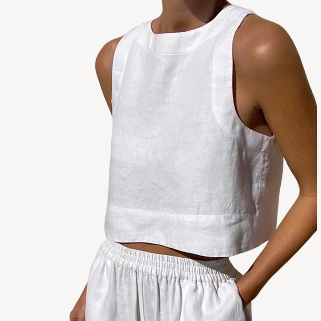 Linen Sleeveless Tank Wide Leg Set Women | Clara Vienne