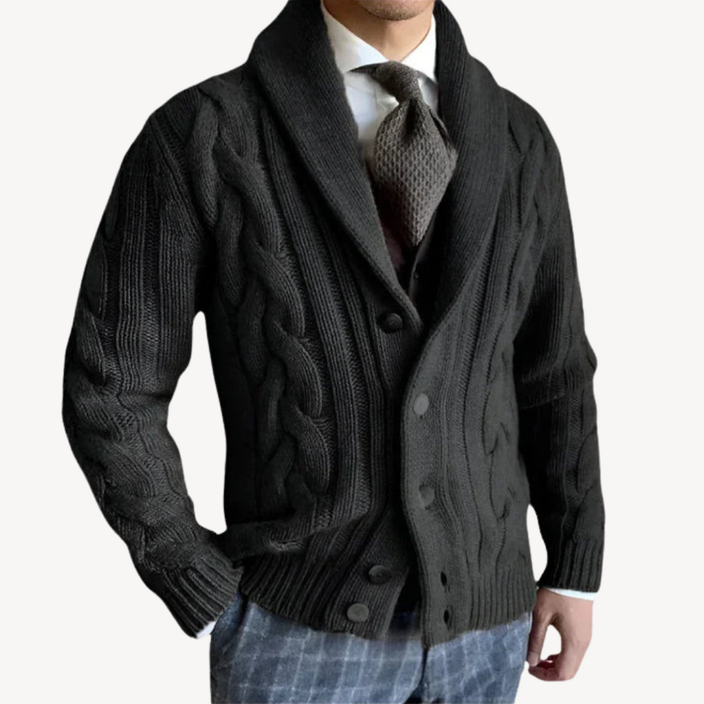 Men's Cable Knit Shawl Collar Cardigan | Clara Vienne