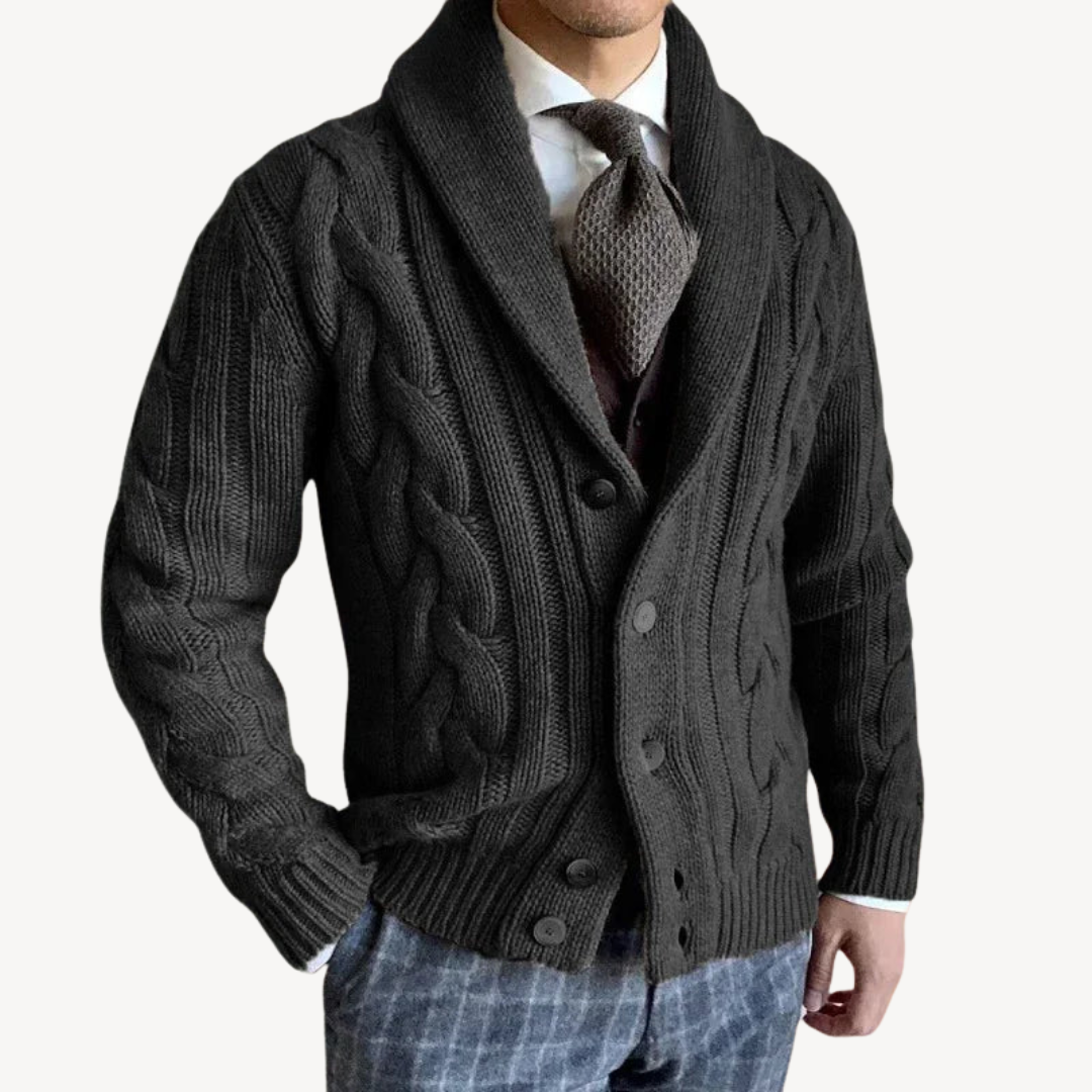 Men's Cable Knit Shawl Cardigan Sweater | Clara Vienne