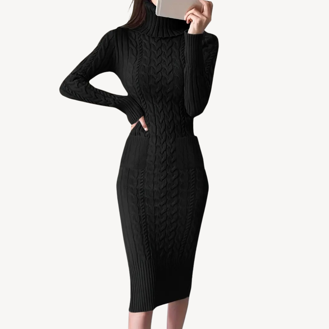 Knit Cable Turtleneck Sweater Dress | Clara Vienne
