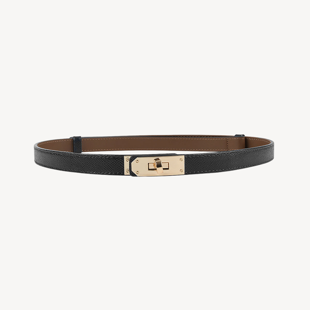 Faux Leather Belt with Gold Buckle for Women | Clara Vienne