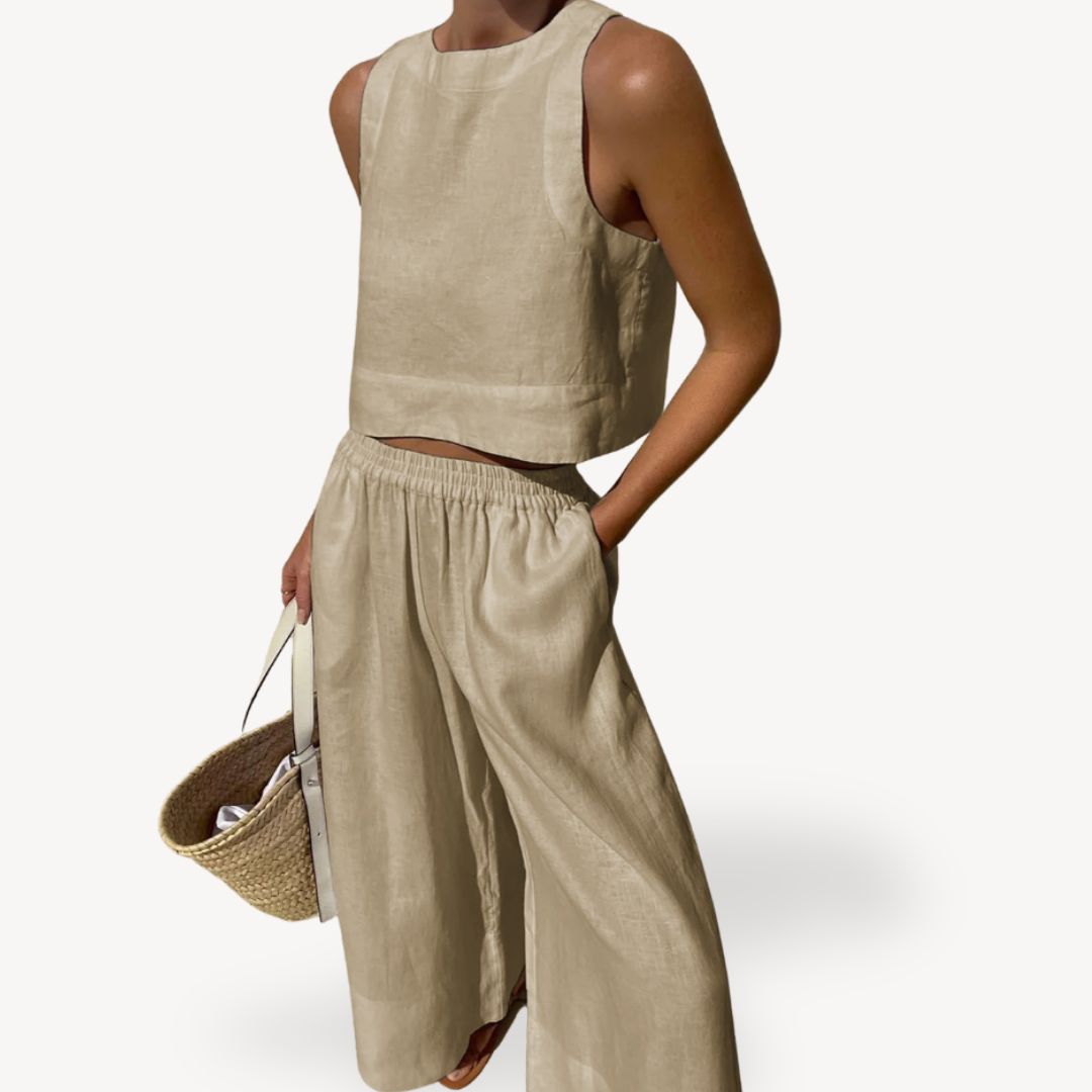 Linen Sleeveless Tank Wide Leg Set Women | Clara Vienne