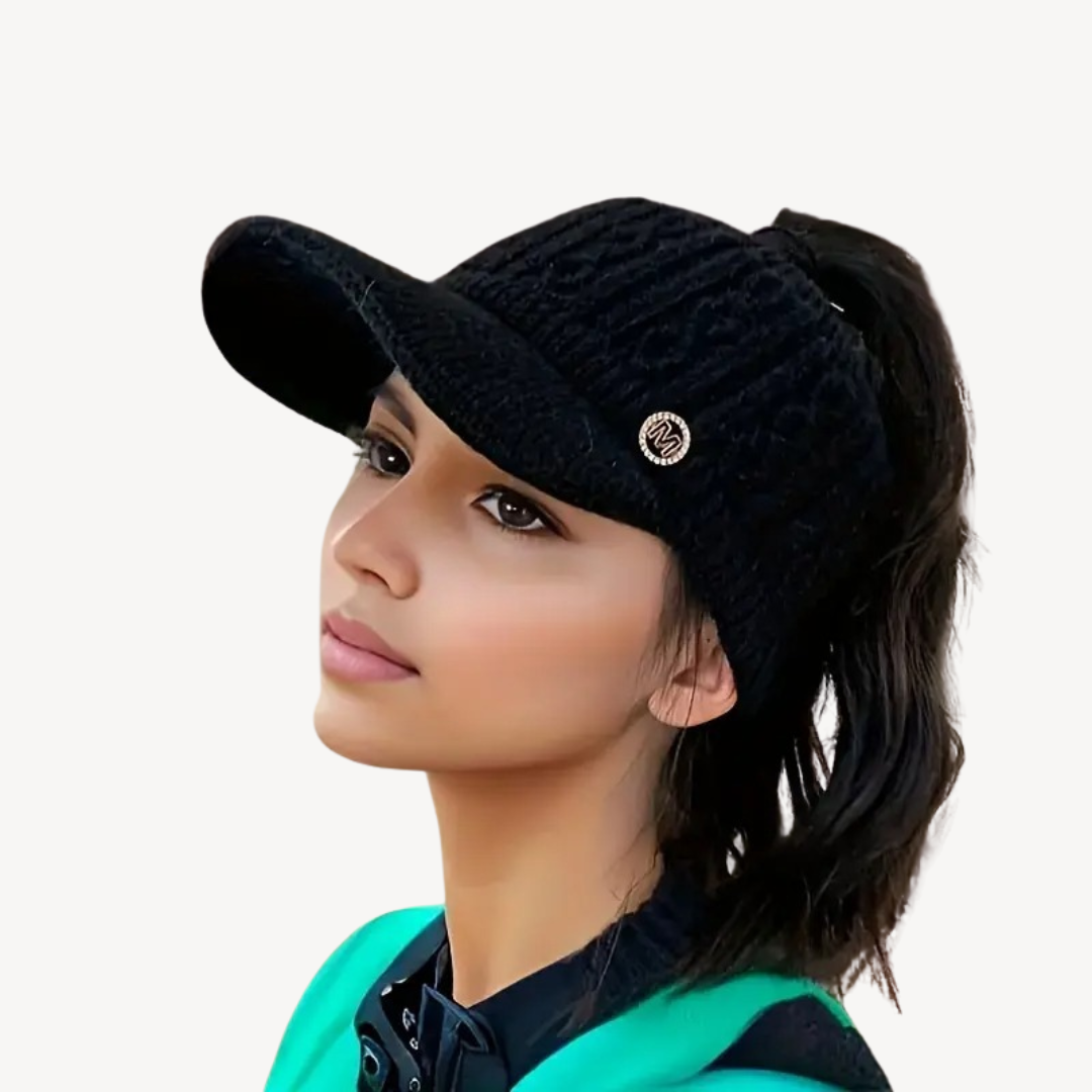 Knit Visor Cap with Ponytail Hole | Clara Vienne