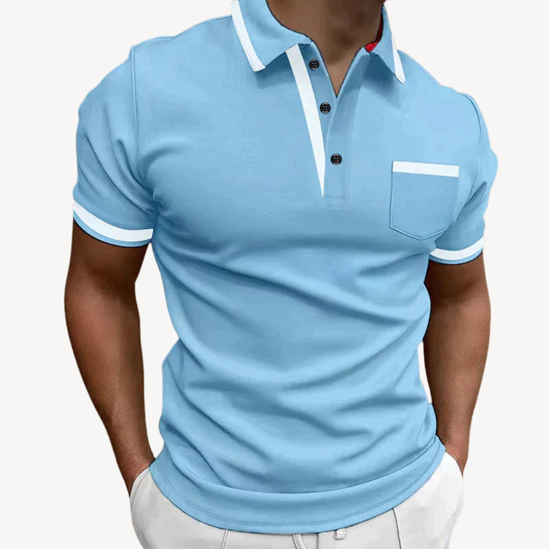 Men's Blue Cotton Blend Polo Shirt | Clara Vienne