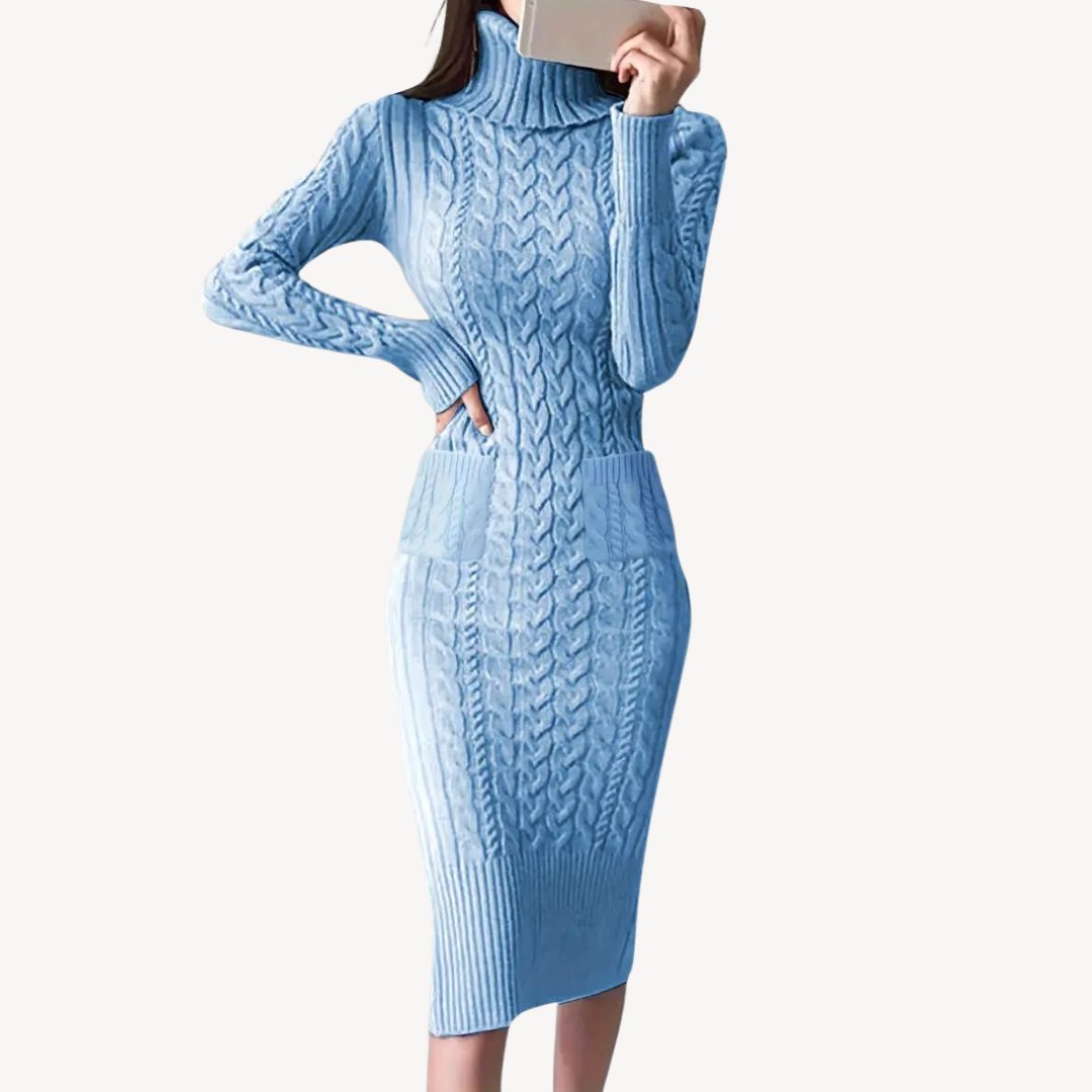 Knit Cable Turtleneck Sweater Dress | Clara Vienne