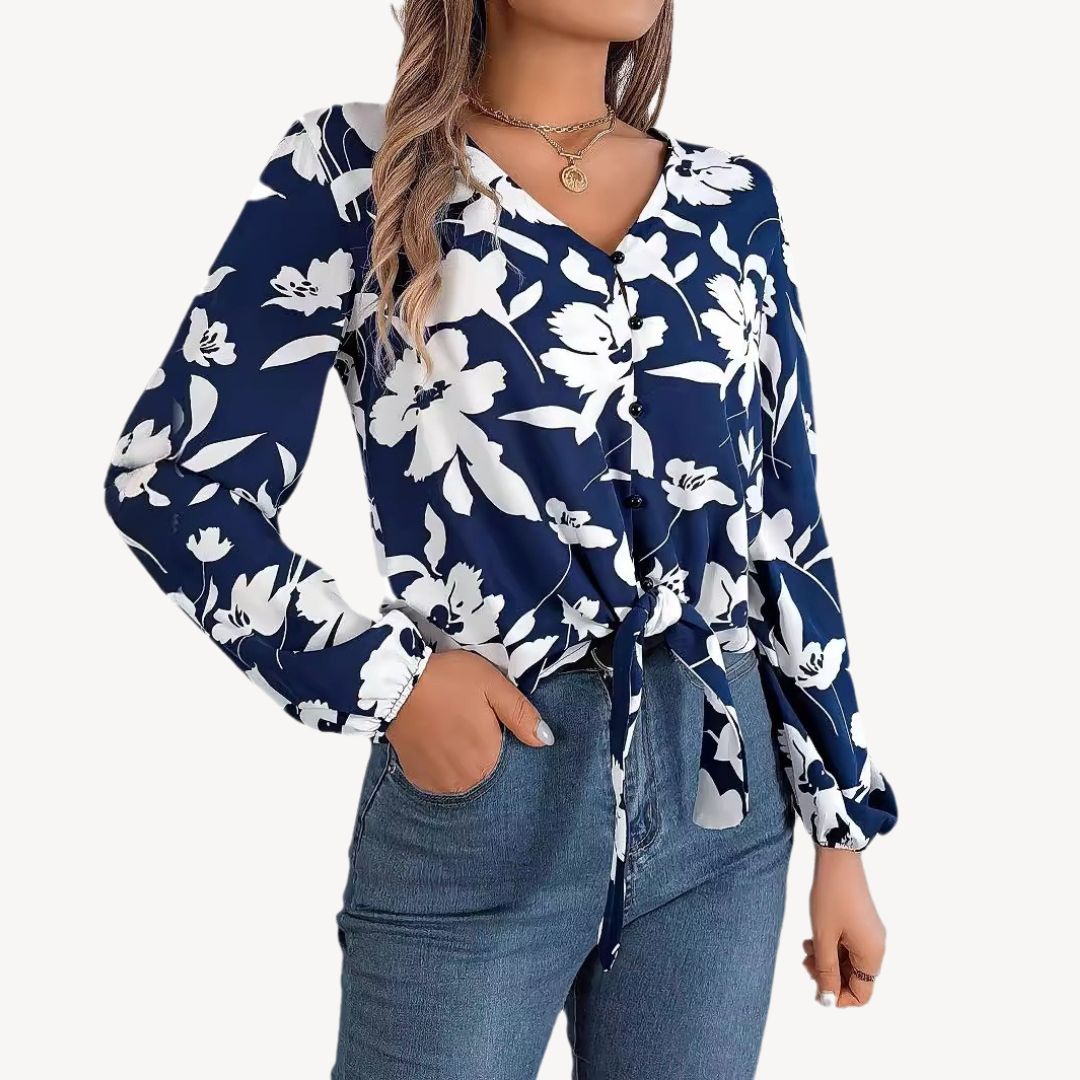 Floral V-Neck Blouse Long Sleeve | Clara Vienne