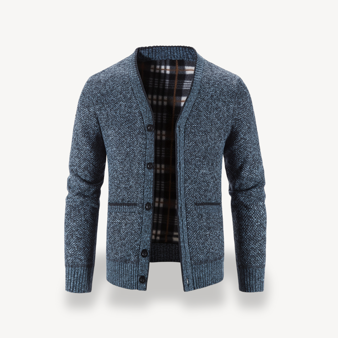 Men's Cardigan Sweater with Plaid Lining | Clara Vienne