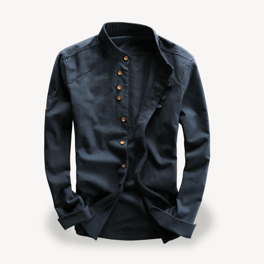 Men's Casual Mandarin Collar Button-Down Shirt | Clara Vienne