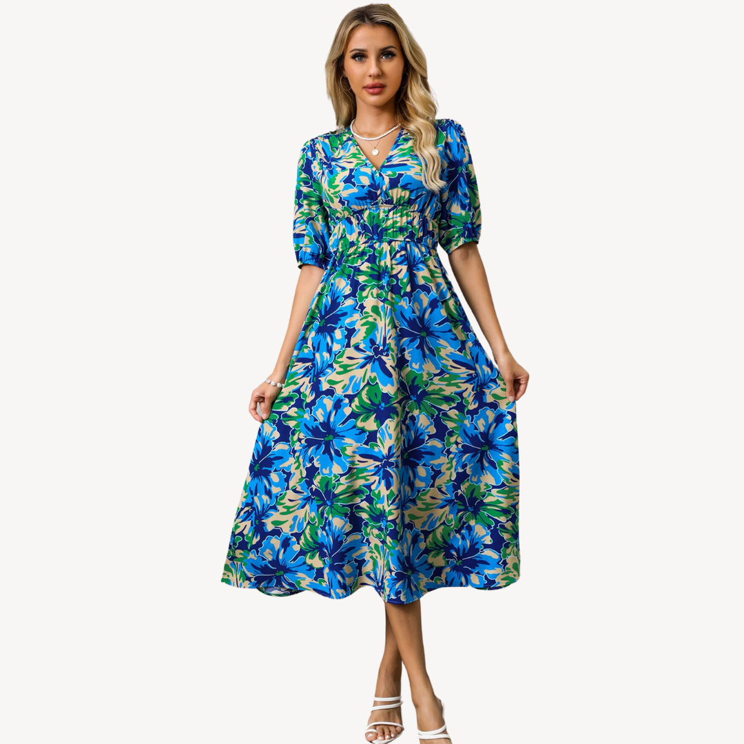 Floral Print V-Neck Midi Dress Women | Clara Vienne