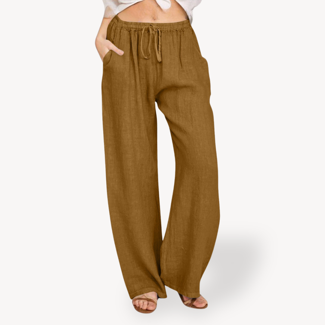 Clara Vienne | Women's Linen Wide-Leg Pants - Drawstring, Casual