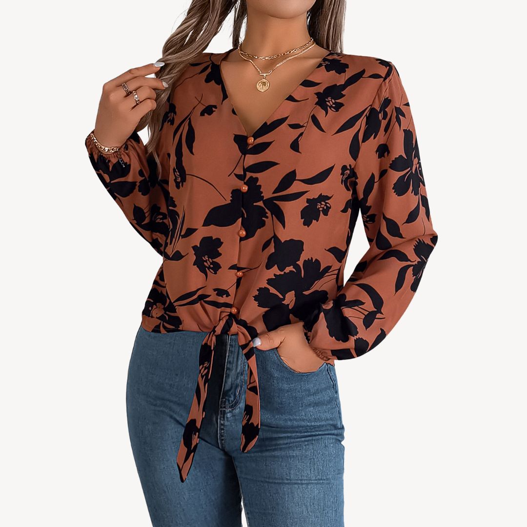 Floral V-Neck Blouse Long Sleeve | Clara Vienne