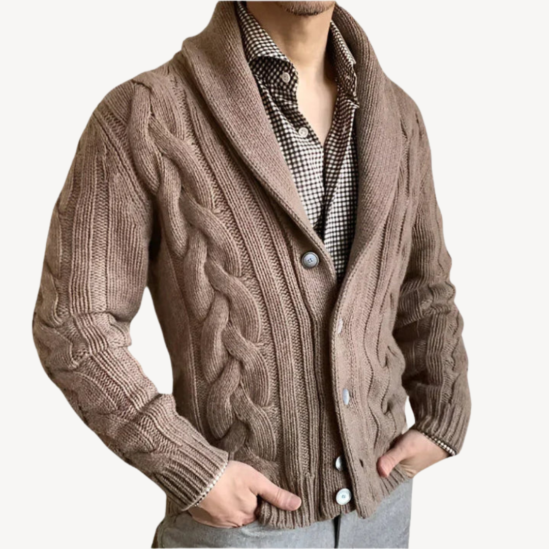 Men's Cable Knit Shawl Collar Cardigan | Clara Vienne