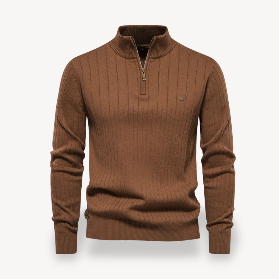 Clara Vienne | Men's Ribbed Knit Cotton Zip Sweater