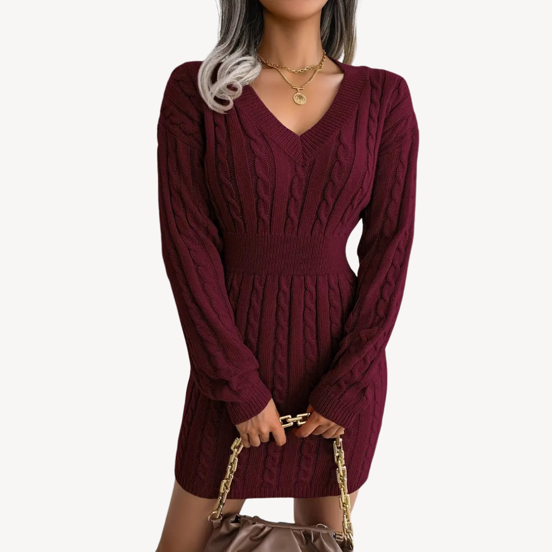 Cable Knit V-Neck Dress | Clara Vienne
