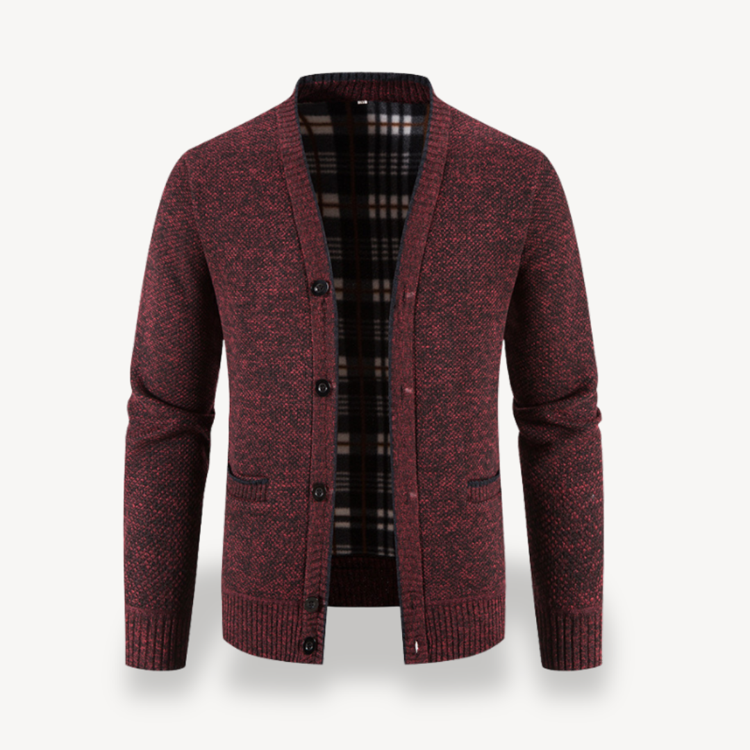 Men's Cardigan Sweater with Plaid Lining | Clara Vienne