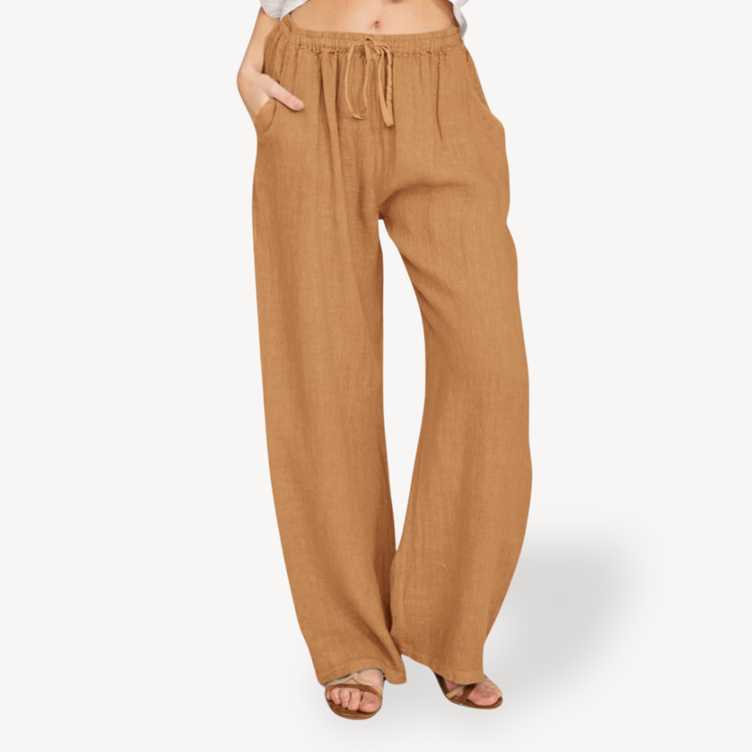Clara Vienne | Women's Linen Wide-Leg Pants - Drawstring, Casual