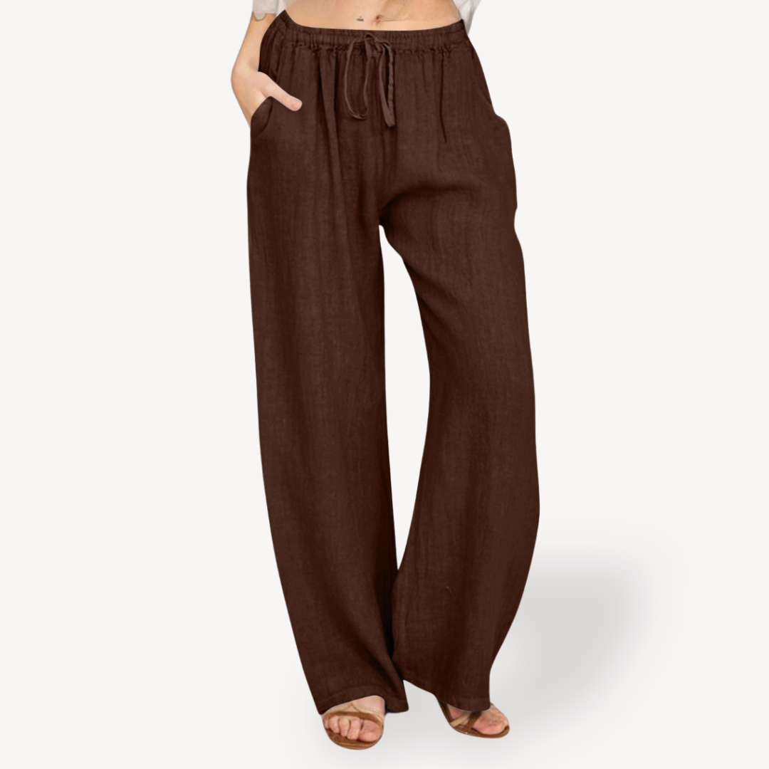 Clara Vienne | Women's Linen Wide-Leg Pants - Drawstring, Casual