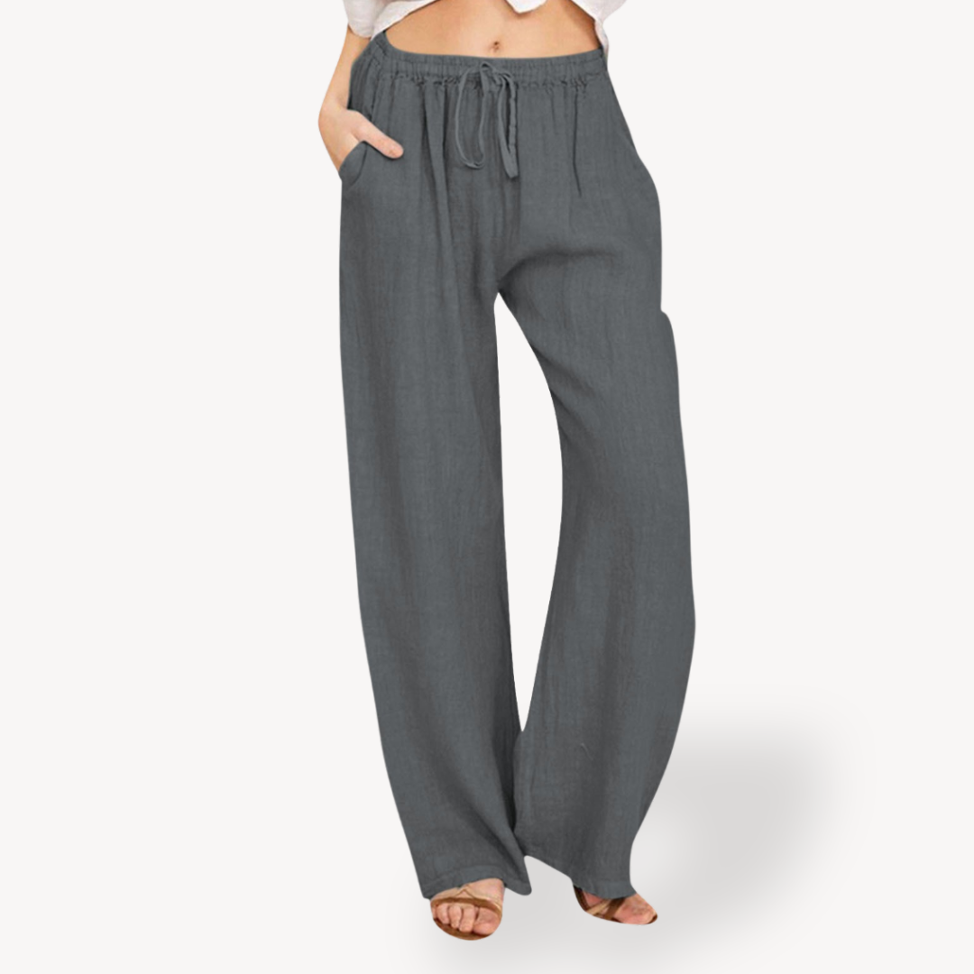 Clara Vienne | Women's Linen Wide-Leg Pants - Drawstring, Casual