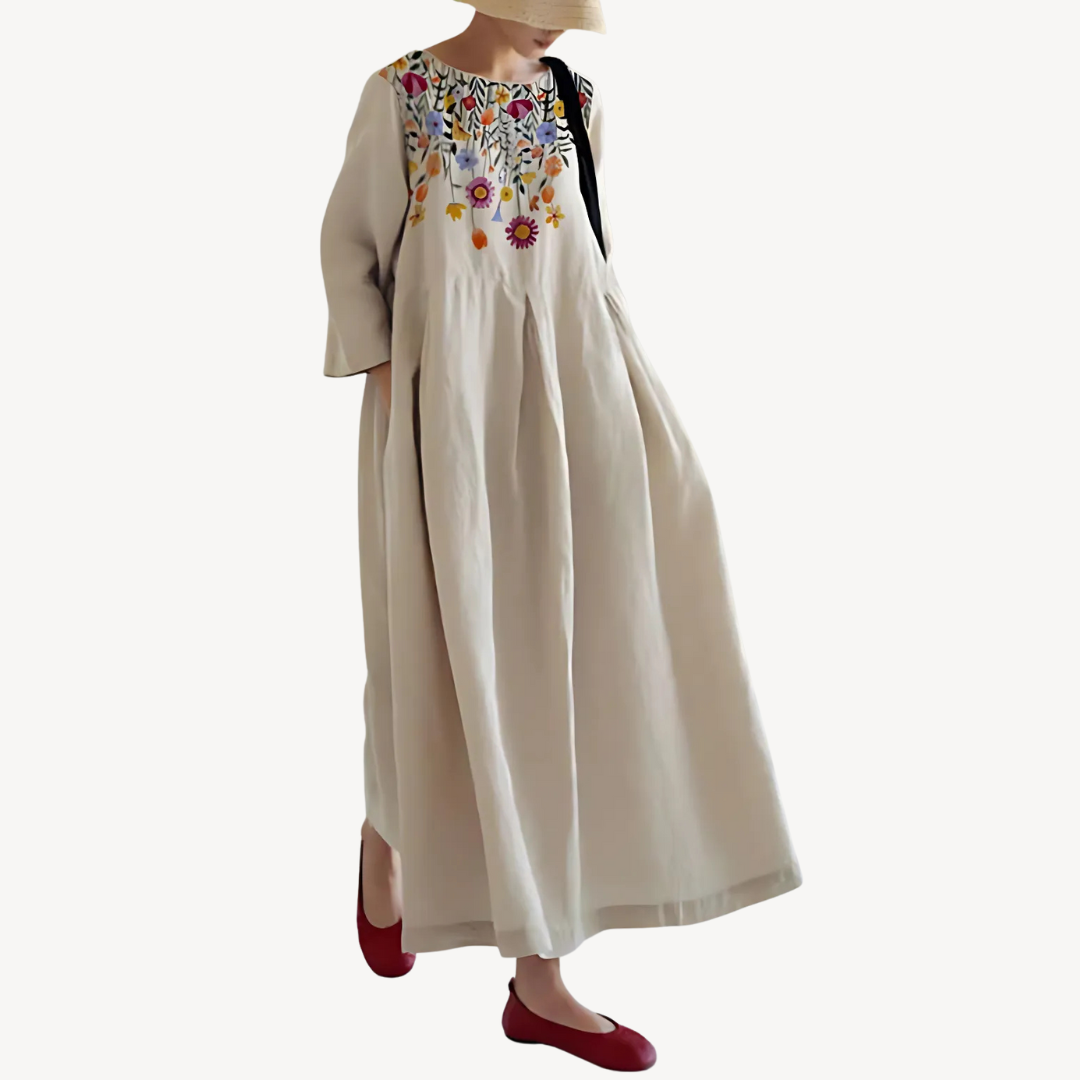 Casual Loose Linen Maxi Dress with Pockets | Clara Vienne