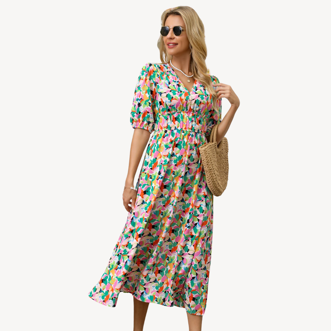 Floral Print V-Neck Midi Dress Women | Clara Vienne