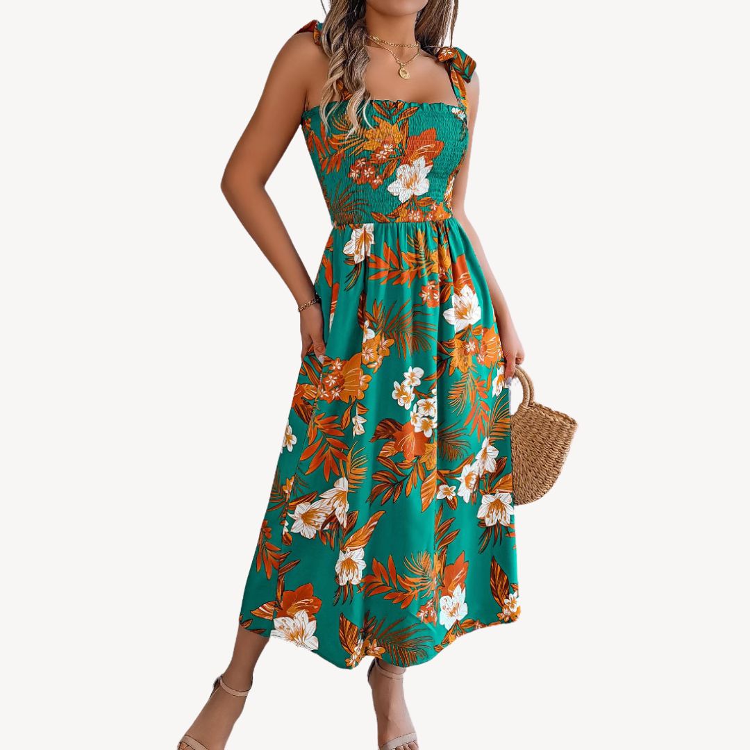 Clara Vienne Women's Floral Smocked Chiffon Midi Dress | Clara Vienne