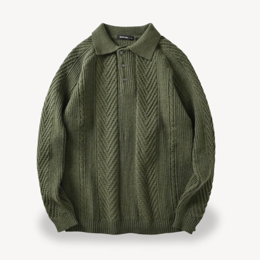 Cable Knit Polo Sweater for Men | Clara Vienne