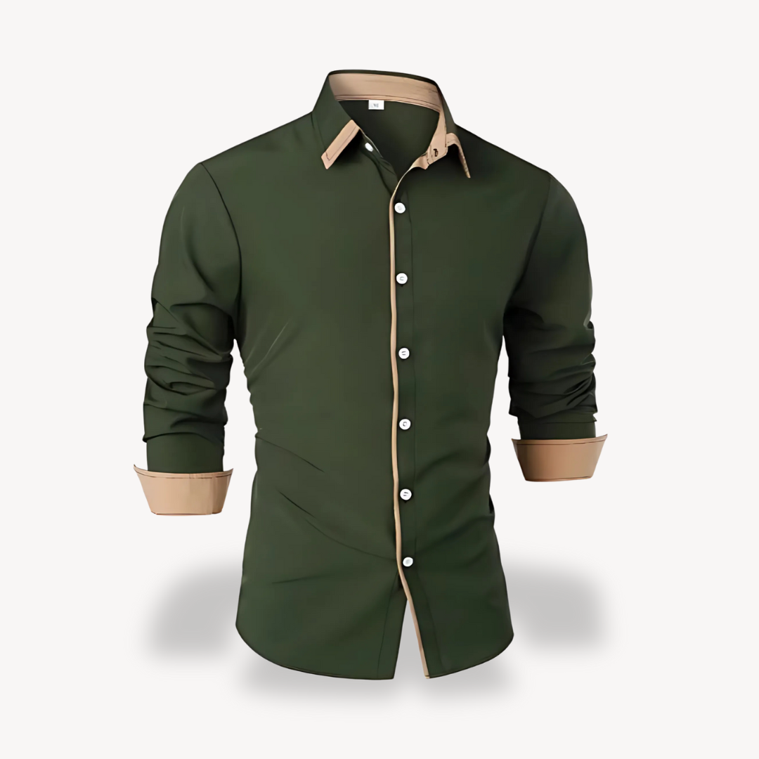 Clara Vienne | Men's Contrast Trim Long Sleeve Dress Shirt