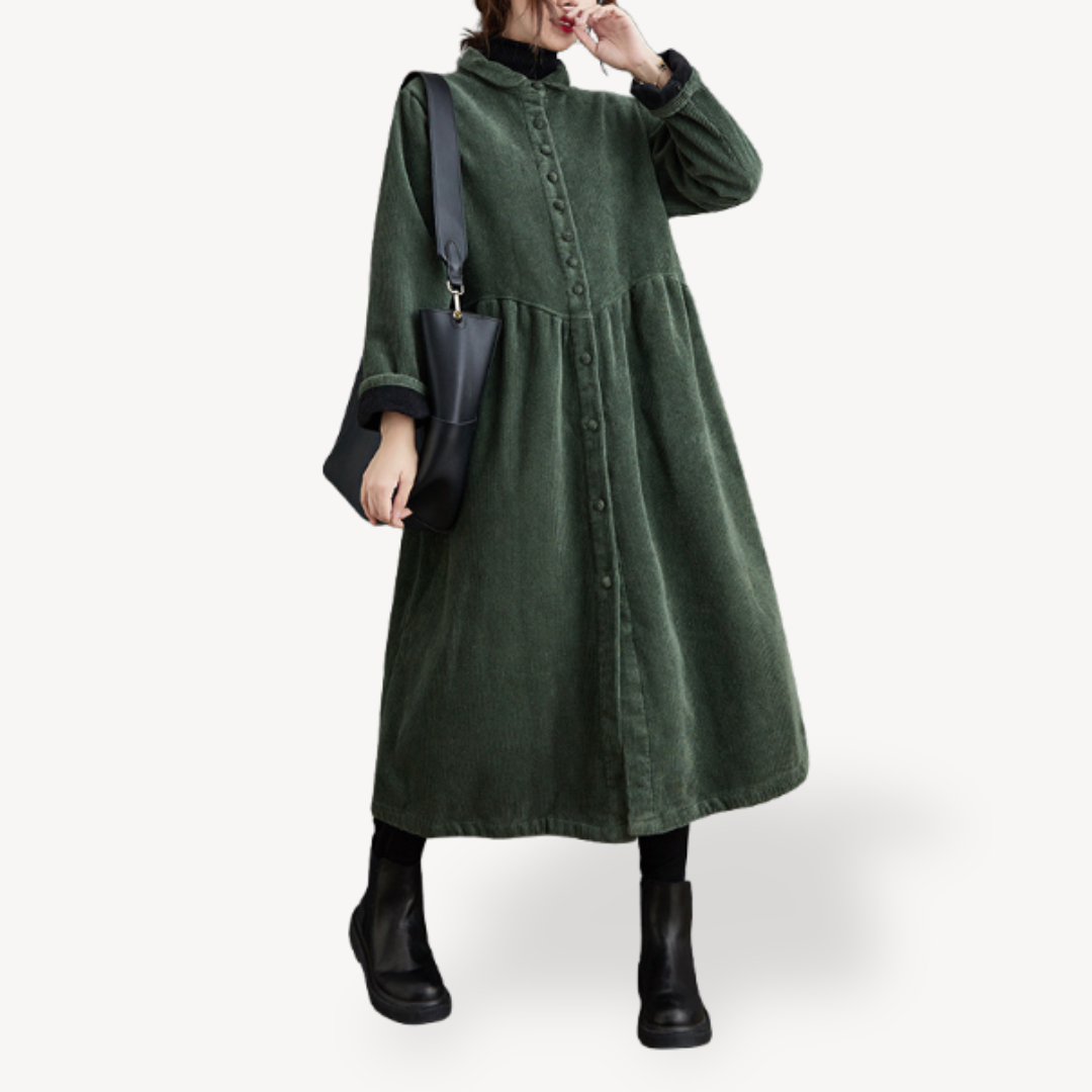 Corduroy Shirt Dress Women Long Sleeve Vintage Casual | Clara Vienne