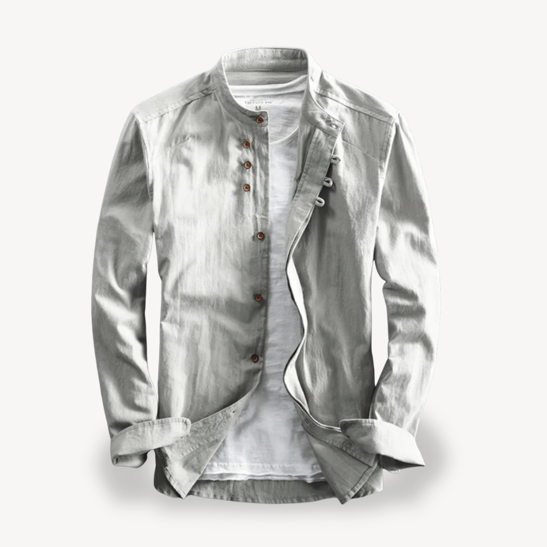 Men's Casual Mandarin Collar Button-Down Shirt | Clara Vienne