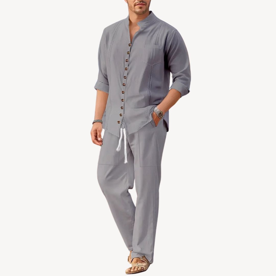 Clara Vienne | Men's Band Collar Linen Blend Set