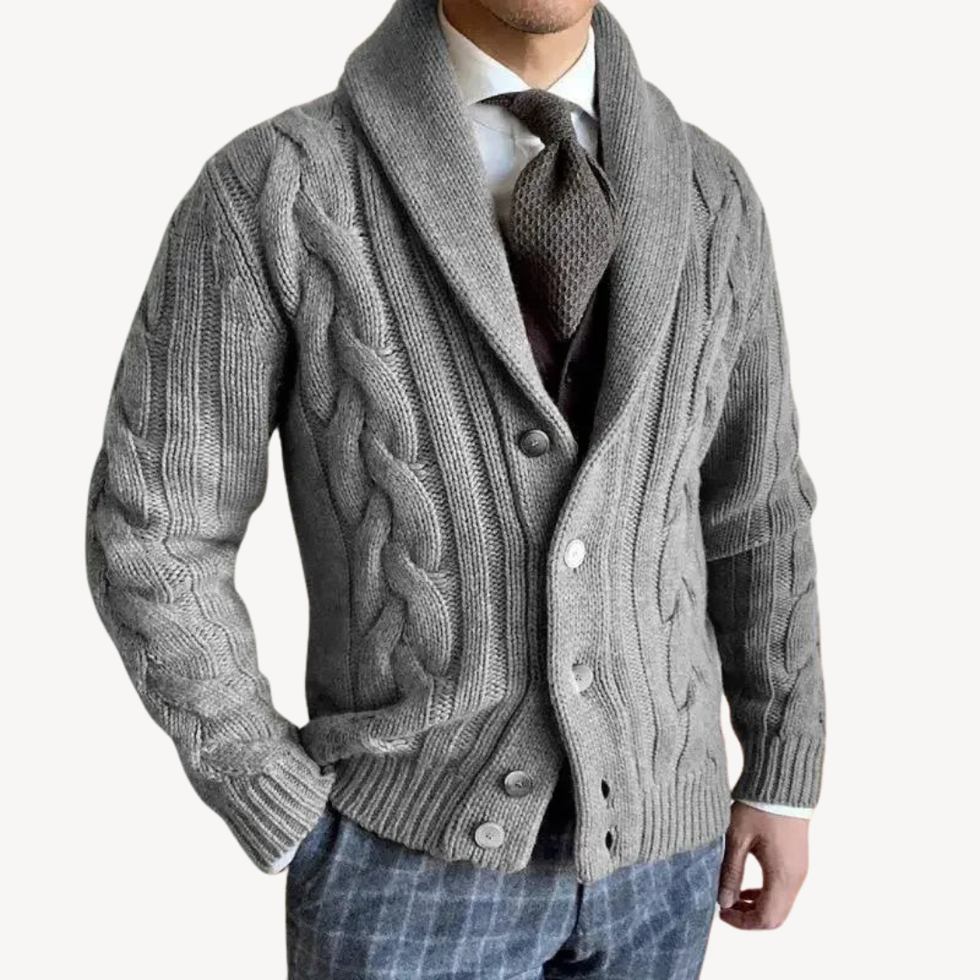Men's Cable Knit Shawl Cardigan Sweater | Clara Vienne