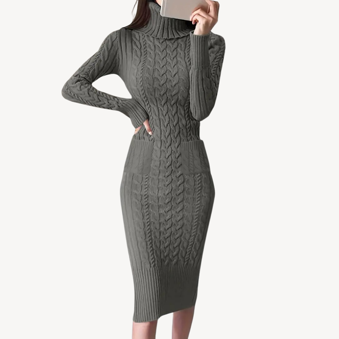 Knit Cable Turtleneck Sweater Dress | Clara Vienne